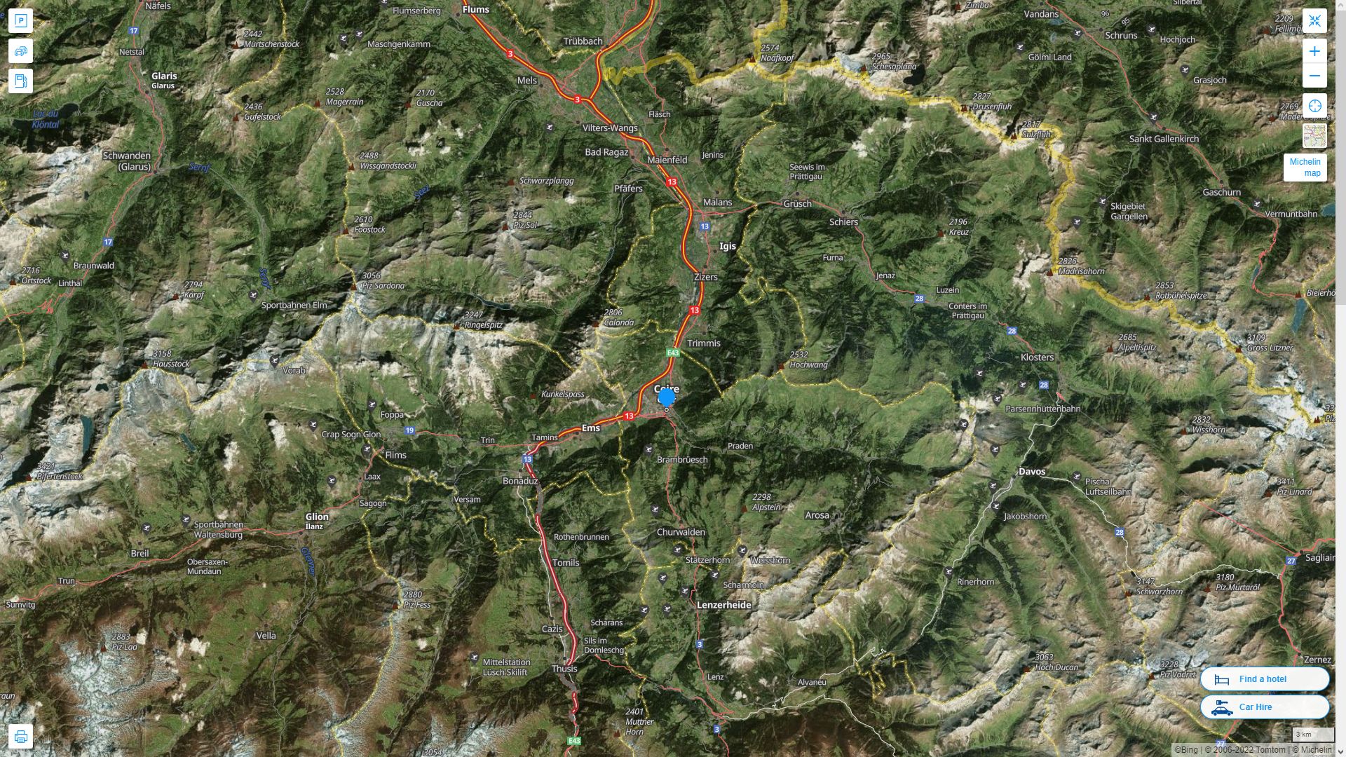 Chur Highway and Road Map with Satellite View